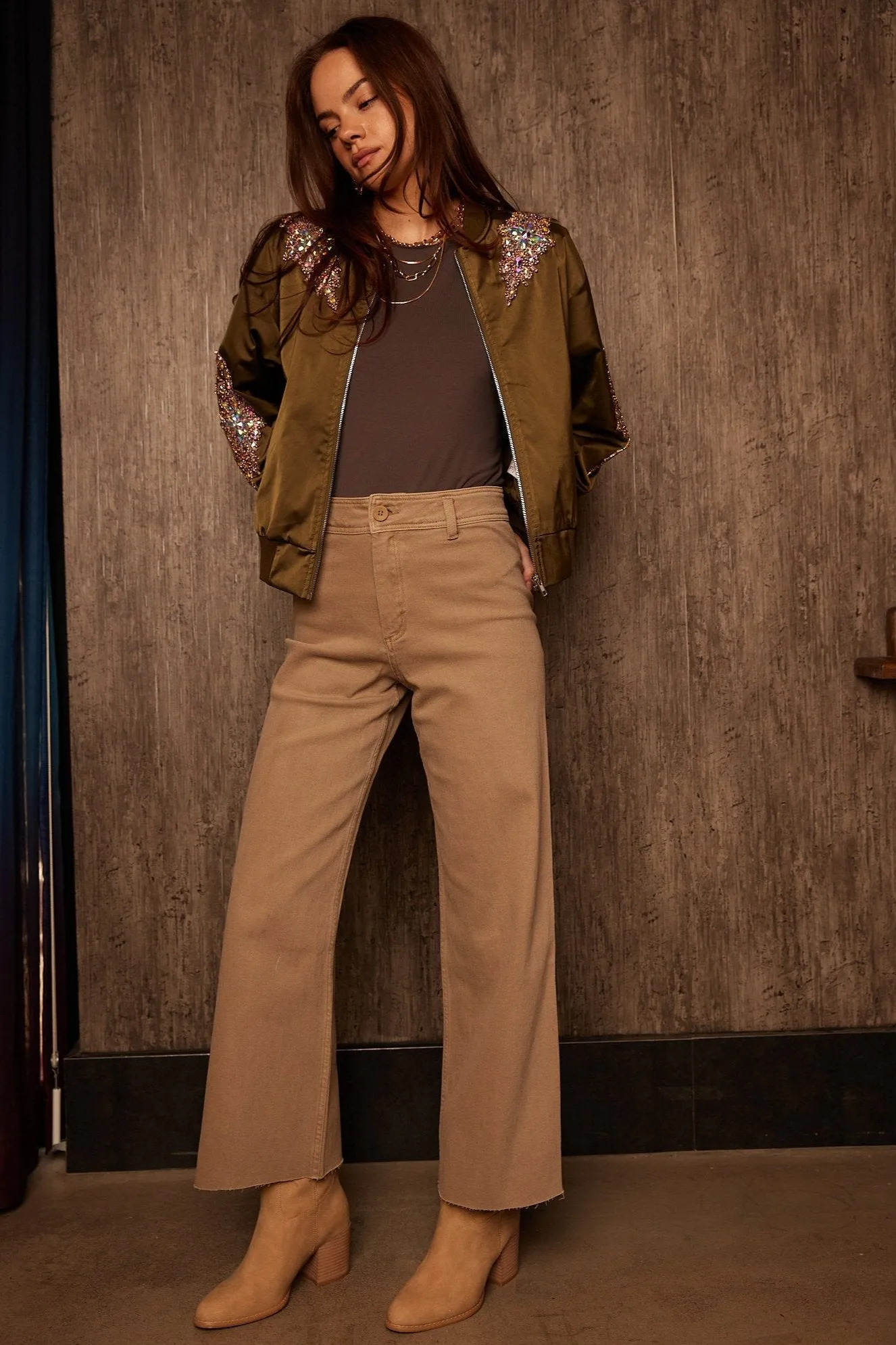 Dione High Rise Wide Leg Raw Hem Crop Pants